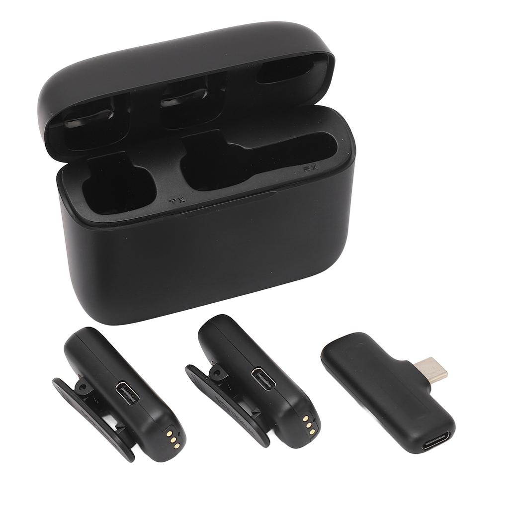 2 in 1 Wireless Microphone Lavalier Type Noise Reduction Microphone with Charging Case for Live Interviews