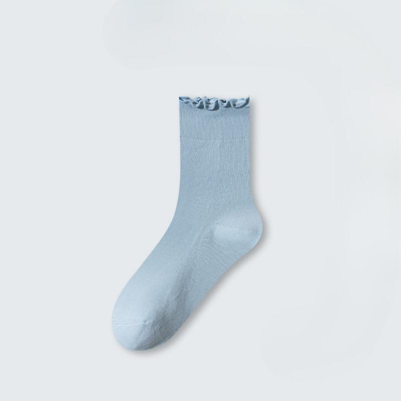 Female Spring and Autumn Cotton All Kinds of Wooden Ear Side Loose Mouth Breathable Boneless Tube Pile Socks