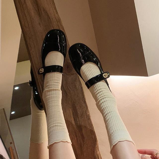 Cowhide version~ Small gold buckle leather soft sole Mary Jane single shoes women's one-word buckle loafer small leather shoes flat shoes ladle shoes