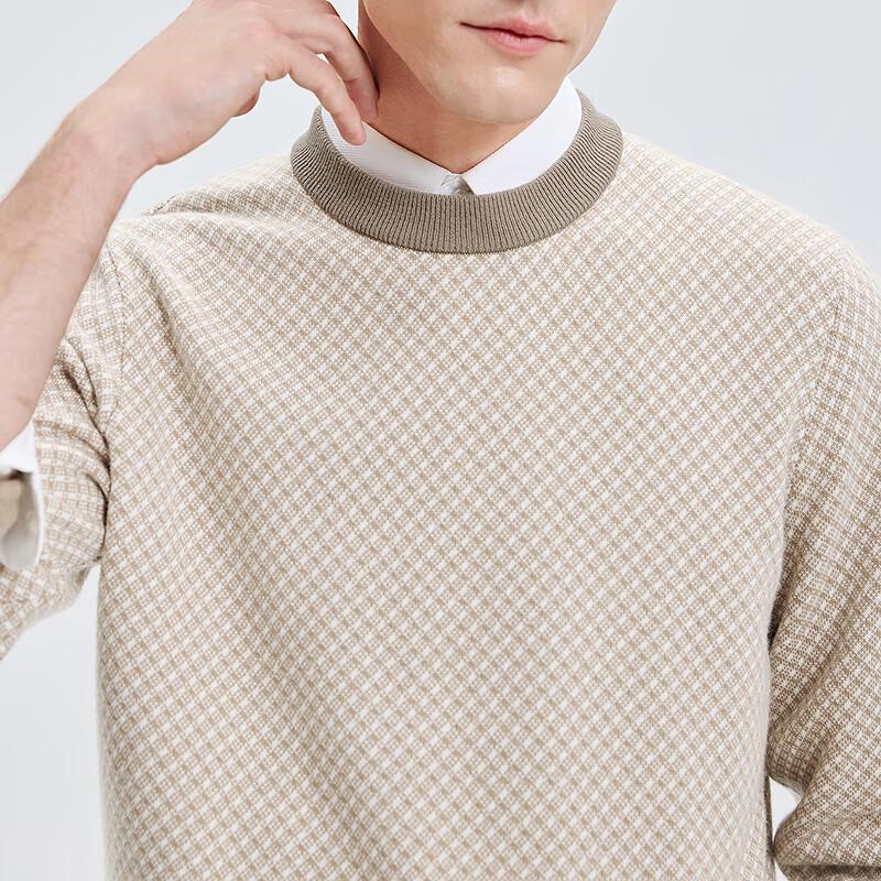 SEPTWOLVES Men's Two-Tone Diamond Pattern Round Neck Thick Wool Sweater