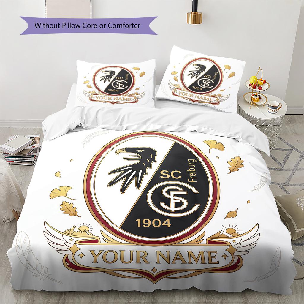 Custom Name SC Freiburg Pattern Bedding Quilt Set  Home Decoration  Gift (1 * duvet cover + 2 * pillowcase  without core)