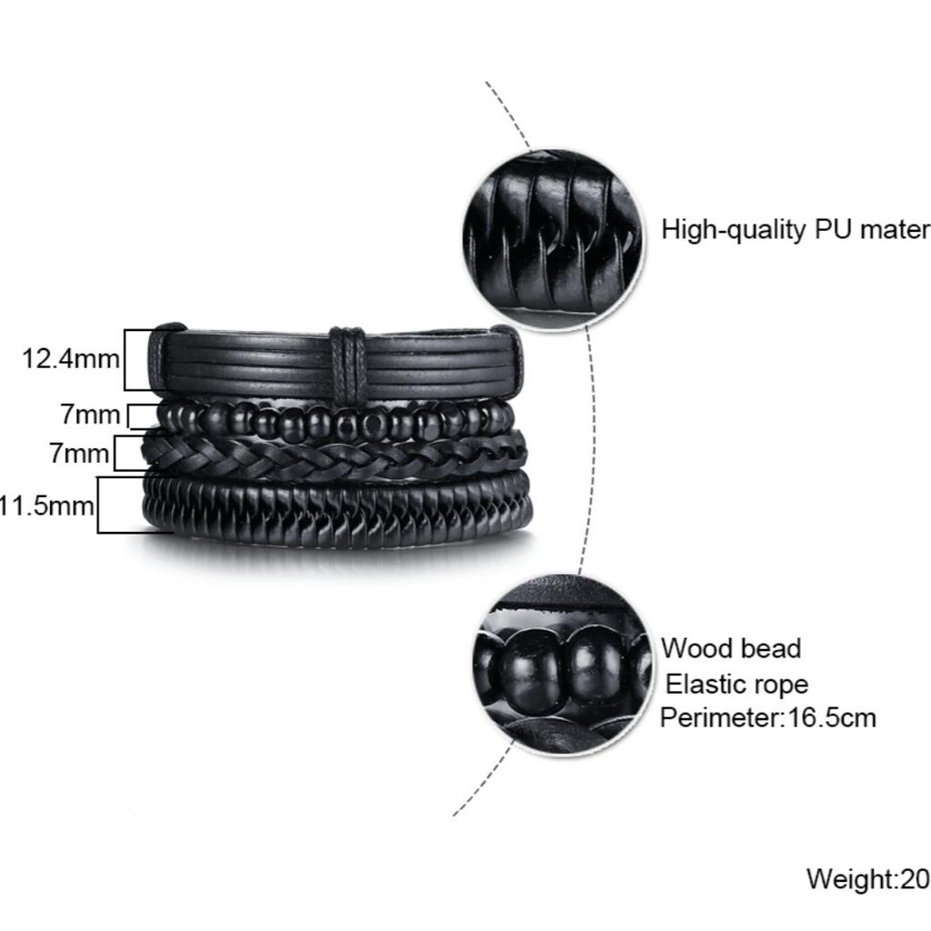 4PCS Fashion Vintage Multi-layer Wooden Beads Trendy Accessories Man's Bracelet Dad Father Boyfriend Valentine's Day Gift