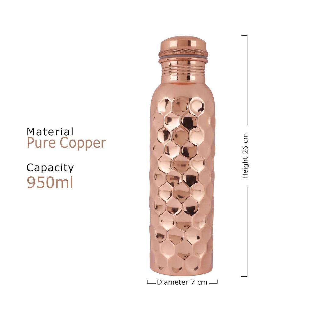 Pure Copper Water Bottle / 1 litre/Eco-friendly/Handcrafted/Wide Mouth/Reusable/Everyday Use for Yoga/Fitness Sports/Office/Travel