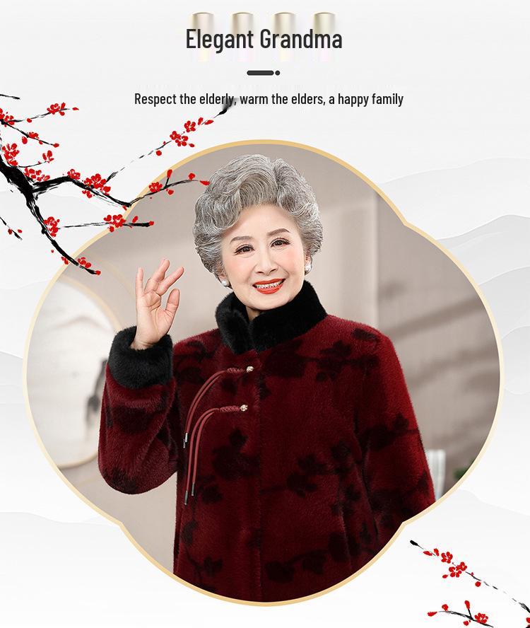 Midlife und Senioren Damen Kunstmink Samtmantel – Elegante Winter Kunstpelzjacke im chinesischen Stil für Großmutter