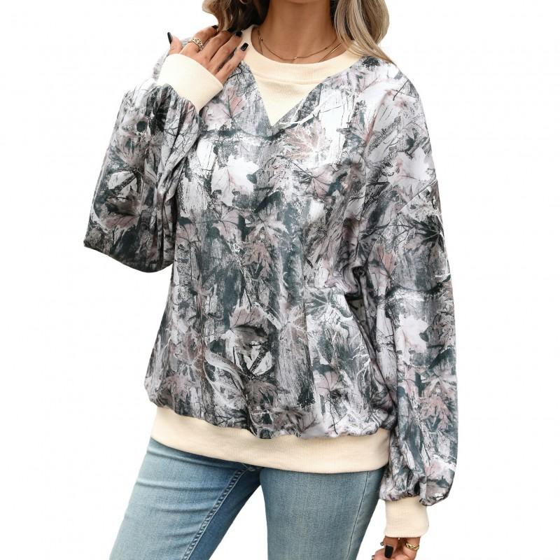 Womens Oversized Long Sleeve Crewneck Sweatshirt With Geometric Print 2026 Winter Casual Top