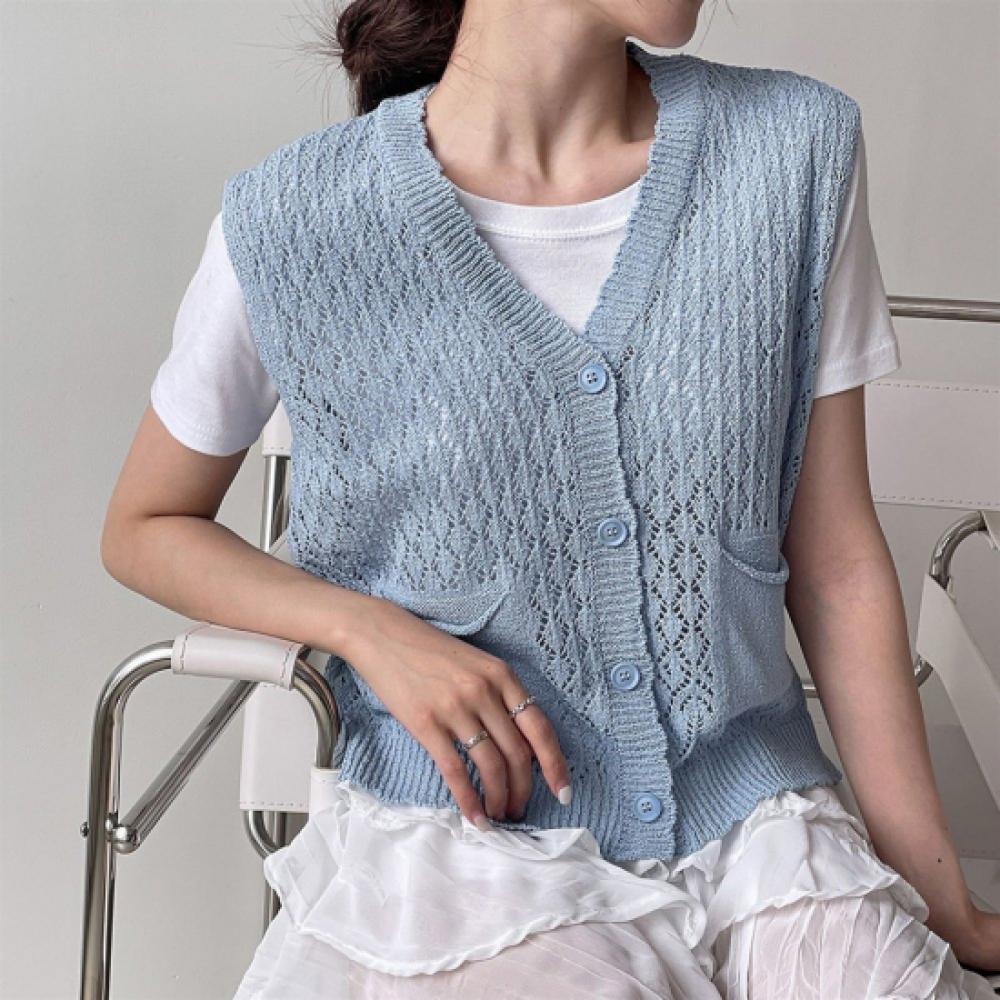 New ArriVals Open Run Women V Neck Summer Knit waVe Knit Vest