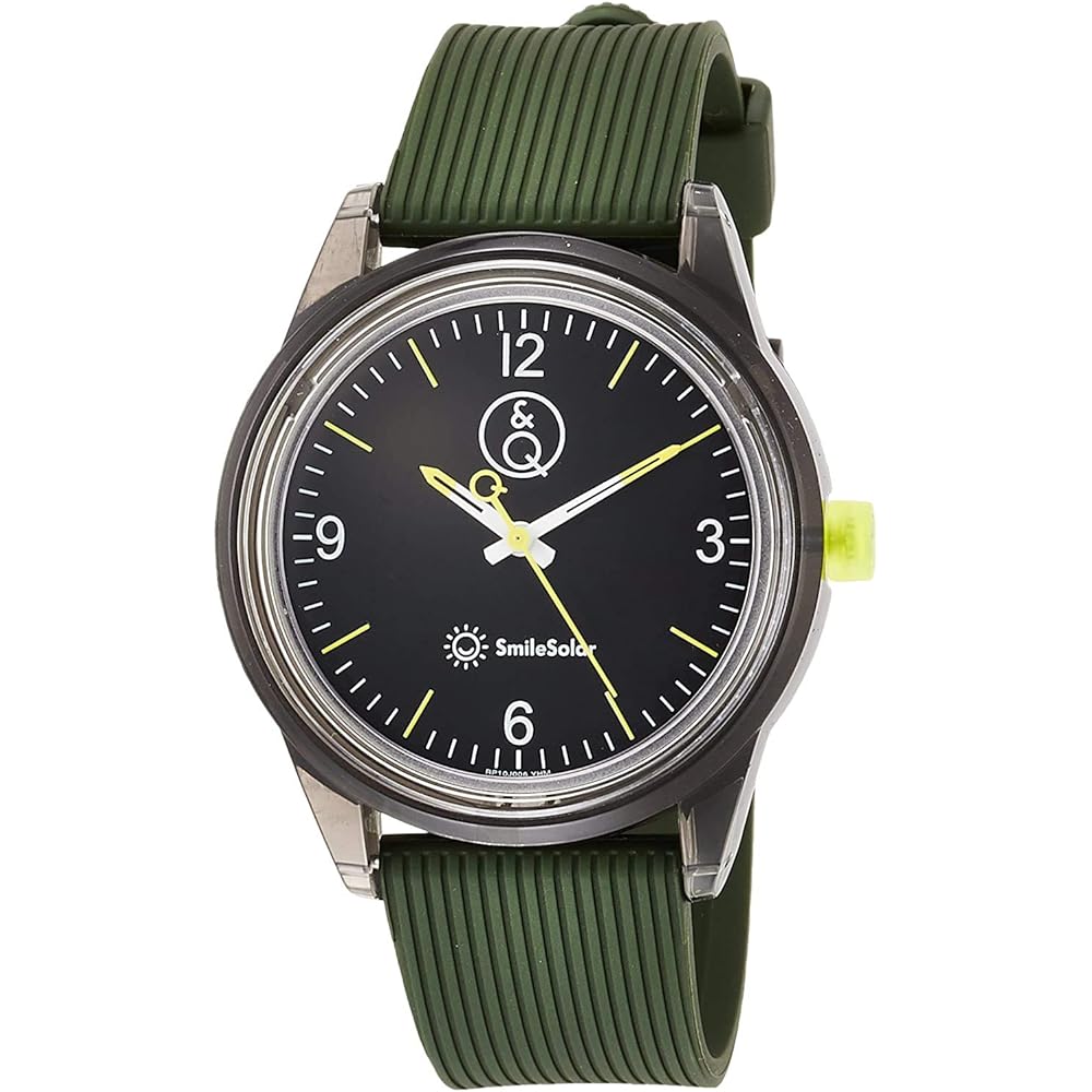 Q&Q SmileSolar Analog Solar Watch Waterproof with Urethane Strap Men's Black Green