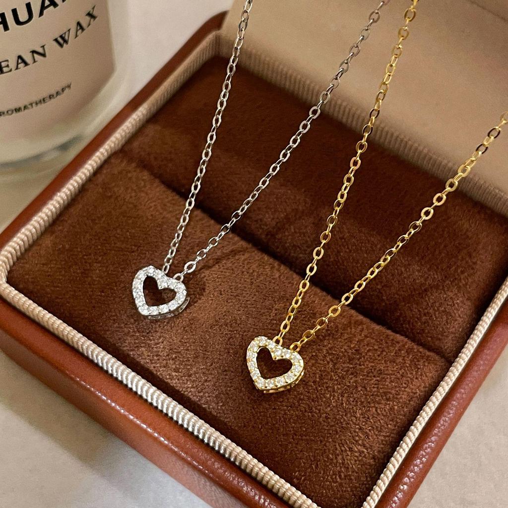 18K Gold & S925 Sterling Silver Heart Pendant Necklace for Women - Elegant & Versatile Clavicle Chain