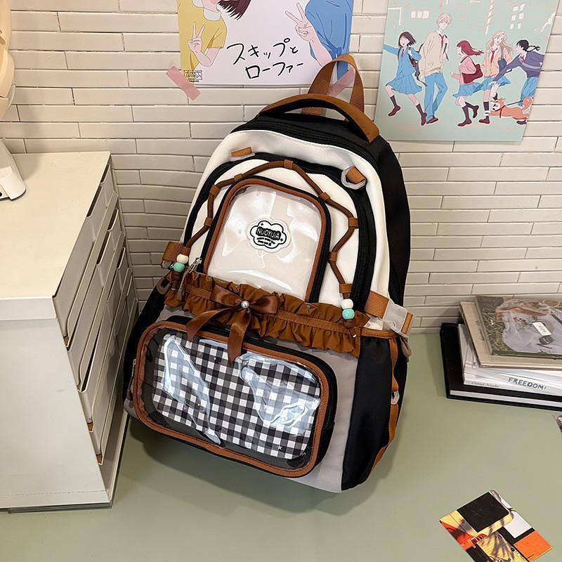 Junior High School Girls Backpack Nylon Large Capacity Daily Use School Bag For Teens чёрный