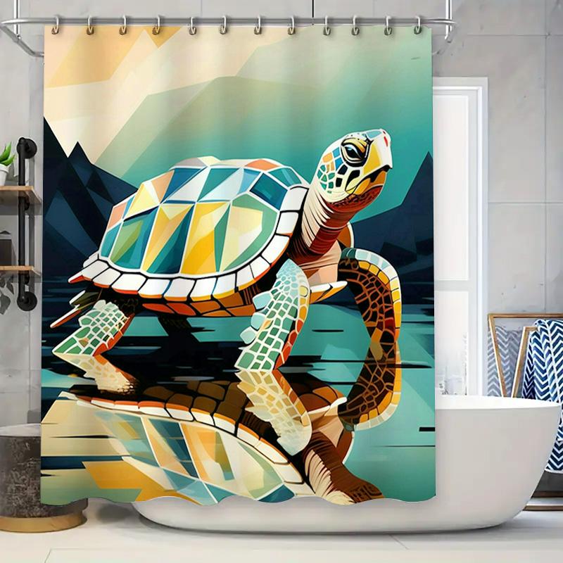 Stylish 3D Sea Turtle Bath Curtain Waterproof Shower Decor with Unique Geometric Patterns for Bathroom Renovation