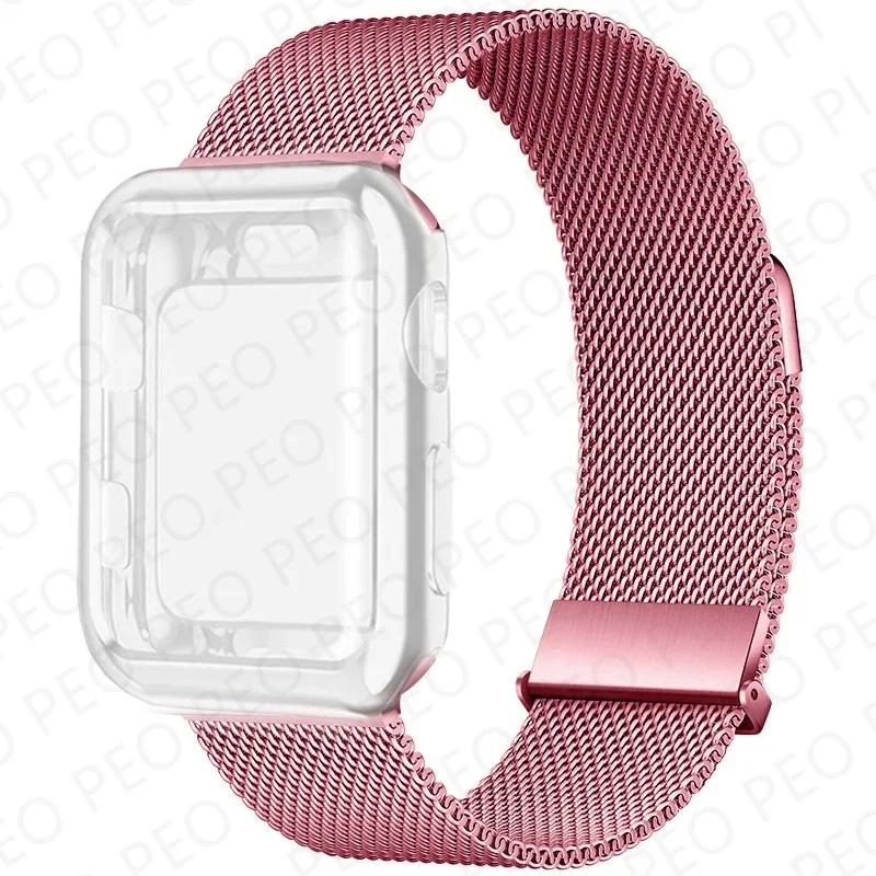 Case+Metal Milanese bands For Apple Watch Band 44mm 38mm-42mm-40mm Magnetic Loop iwatch Series 9 8 7 6 5 4 3 SE 45mm 41mm Strap