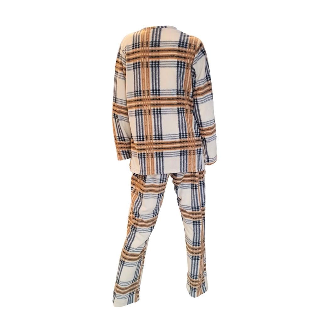 Ciciten 22317 Lapel Collar Patterned Women's Fleece Pajamas Set