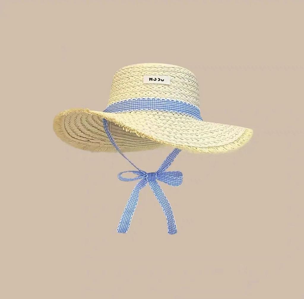 Summer big brim sun hat women's fashion ins seaside sun protection straw hat pastoral pearl face small sun hat