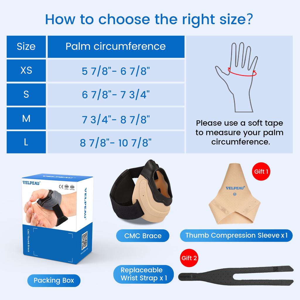 VELPEAU CMC Thumb Brace Orthosis for Arthritis, Osteoarthritis and Pain Relief, Anti-Slip Thumb Splint Stabilizer for Men Women