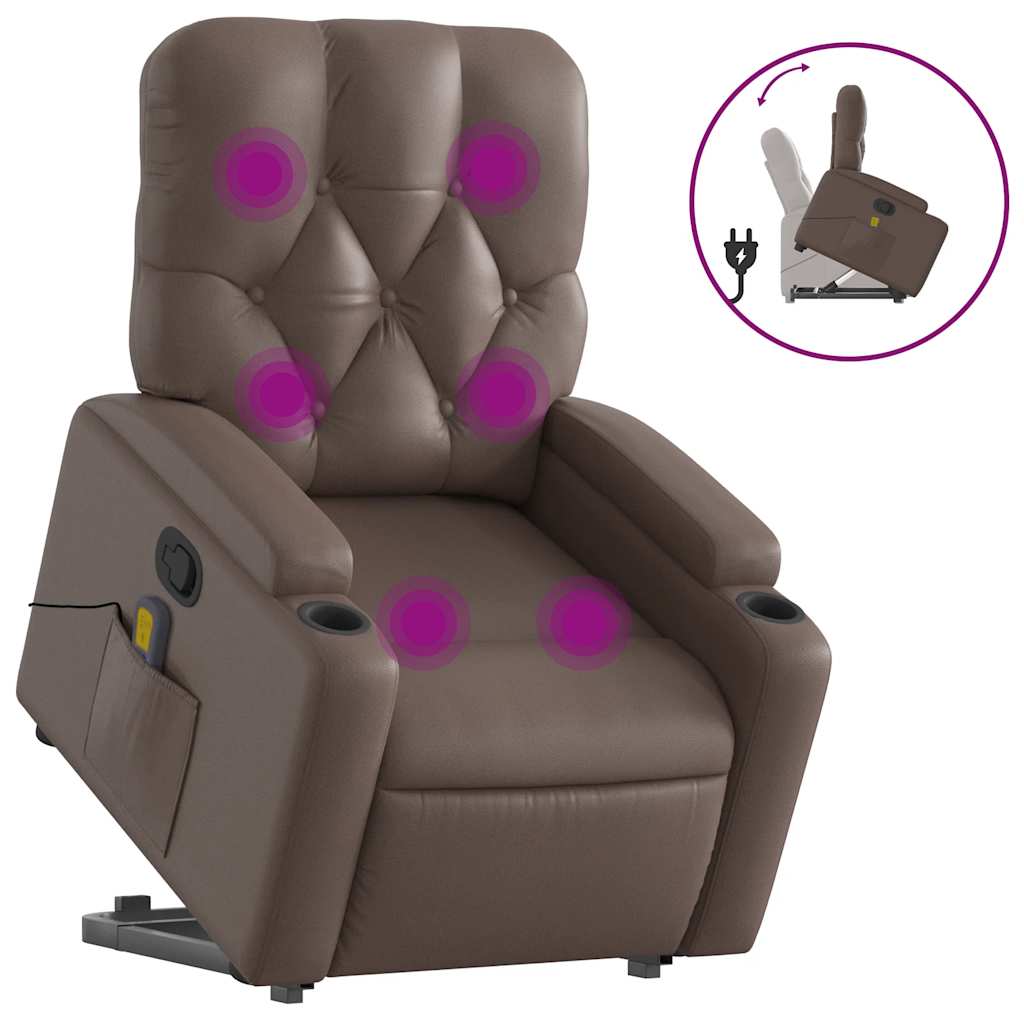 Recliner Chair with Lift Function Brown Faux Leather