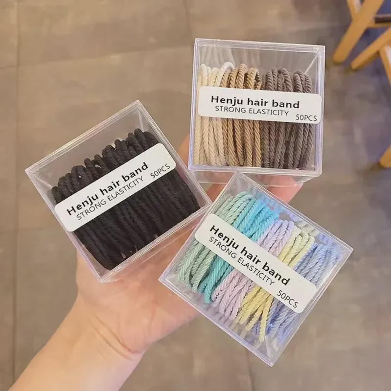 Koreanische Hochelastische Haargummis - 50er-Pack Köper Einfaches Design für Damen-Pferdeschwänze