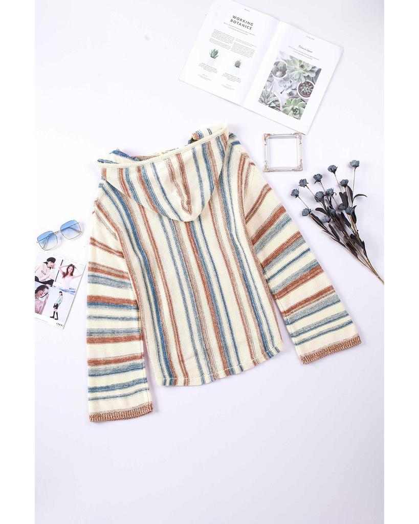 Azura Exchange Πλεκτό ριγέ πουλόβερ με κουκούλα τσέπης καγκουρό