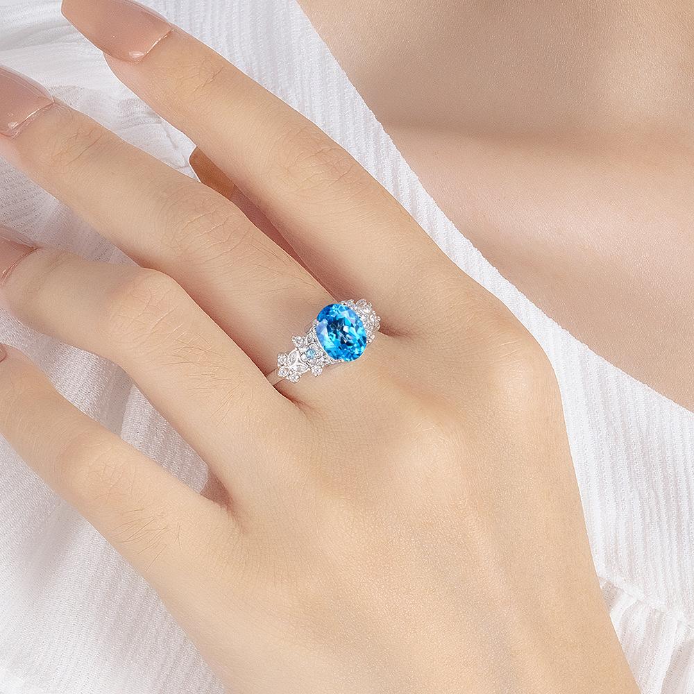 925 Sterling Silver Light Luxury Fashion Oval Zircon Flower Ring Birthday Party Anniversary Gift