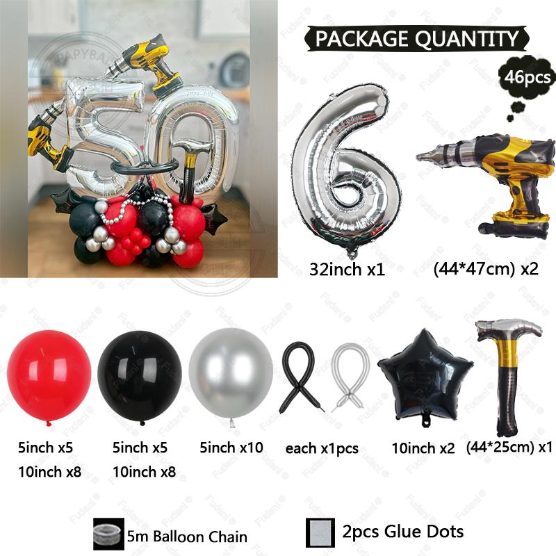 

46 шт. Электрическая дрель-молоток Воздушный шар Серебряная цифра Набор воздушных шаров на день рождения Украшение для вечеринки Подарок-сюрприз на день рождения Фотоаксессуары other