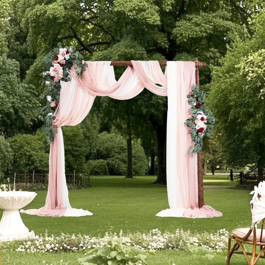 VEVOR Artificial Wedding Arch Flowers Kit, Pink Wedding Arch Flowers with Drapes Kit (Pack of 5) - 2 Pcs Floral Arrangement, 3 Pcs Sheer Drapes