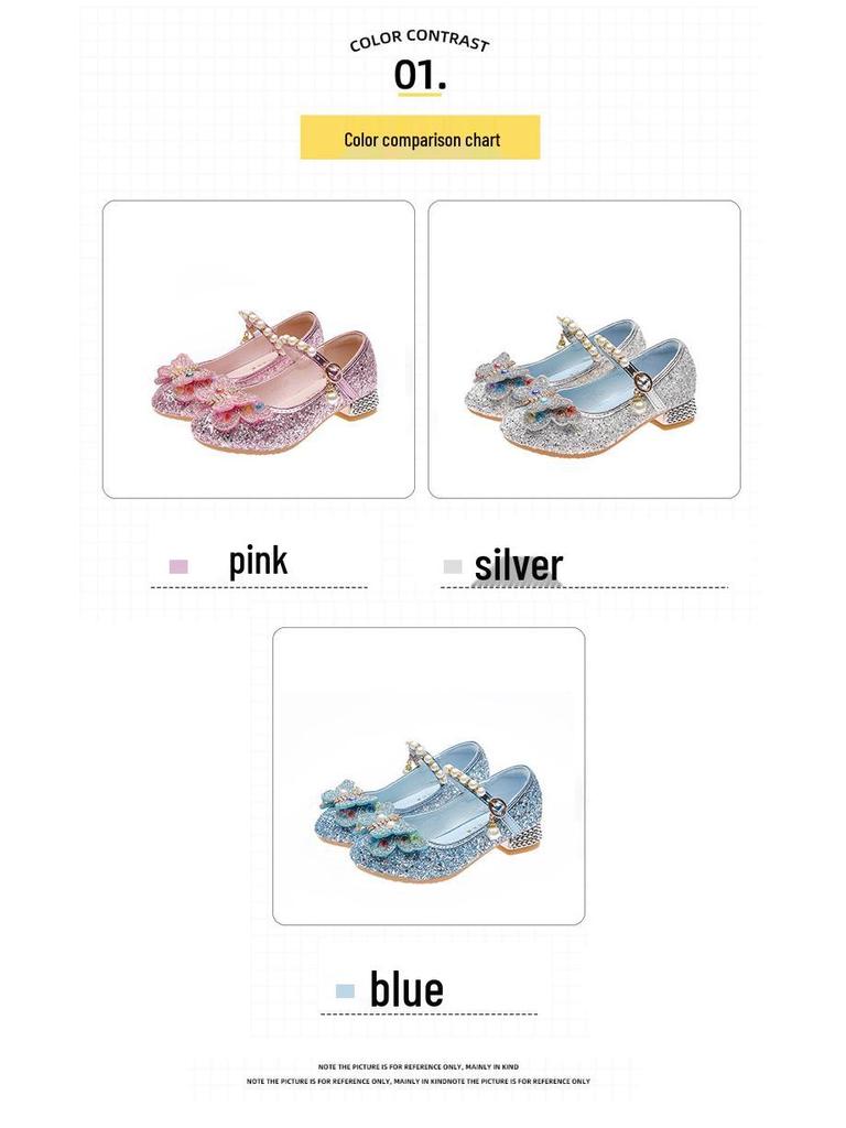 Zapatos de Tacón Alto de Cristal de Mariposa de Princesa para Niñas - Moda de Primavera y Otoño Cuero