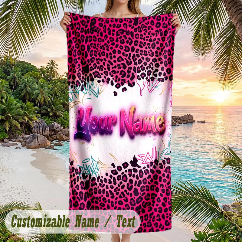 Lion Tiger Theme Beach Towel Personalized Custom Name & Text Soft Quick Dry Beach Towel for Swimming Travel