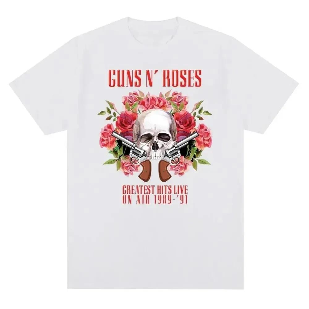 2025 New Hot Guns N Roses Graphic Print T Shirt Vintage Rock Band Streetwear Fashion Crew Neck Plus Size T Shirt Women Mens Tees