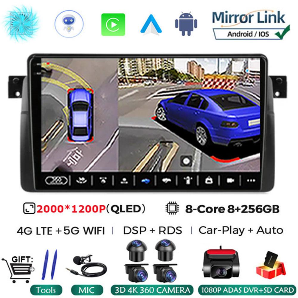 Android 14 Carplay WIFI+4G For BMW E46 M3 1998-2006  Car Radio Multimedia Video Playor Stereo GPS DPS Head Unit 360 Camera BT