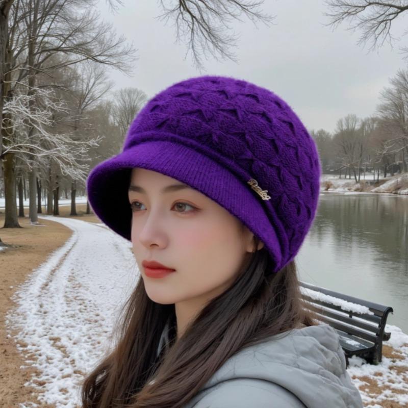 Hats Women's Fashion Versatile Mom Hat Wool Hat Ear Protection Hat Winter Plush Warm Peaked Cap Knitted Hat