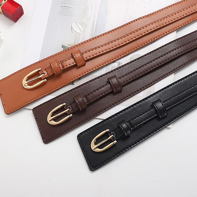 Simple Pu Leather Detachable Girdle  Pin Buckle Wide Waistband Vintage Coat Dress Belt For Women Clothes Decoration