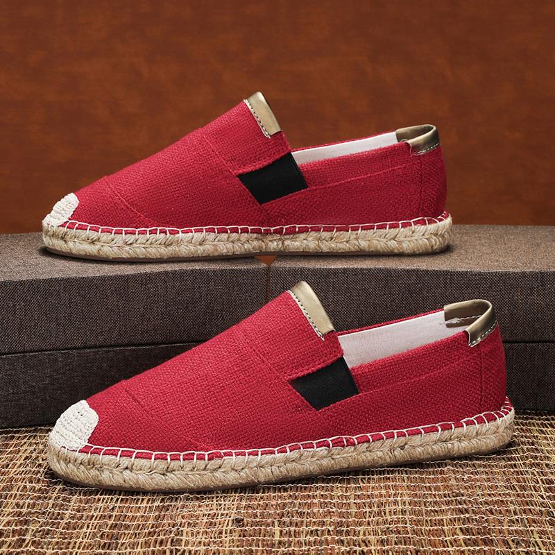 Red Summer Fisherman Shoes Men Breathable Linen Casual Shoes Man Flats Lightweight Comfy Lazy Shoes For Men Zapatos Para Hombre