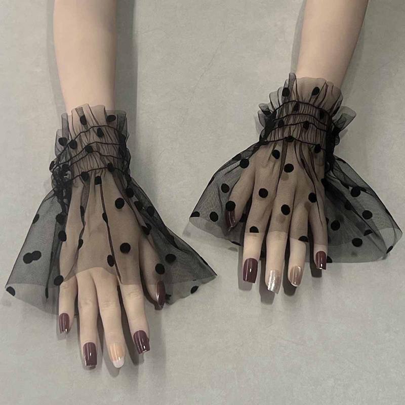 Elegant Thin Lace Fake Flare Sleeve Detachable Tulle Elastic Sweater Mesh Cuffs Wristband Clothing Decorative