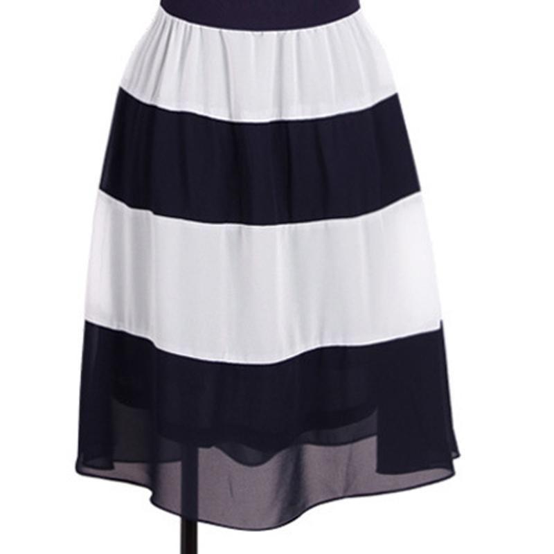 Premium Quality Women Chiffon Striped Dress With Short Sleeves And Zipper Closure