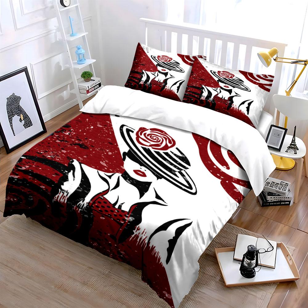 Striped hat, rose, silhouette. Bedding sets Duvet cover sets Duvet covers Pillowcases(1*Duvet Cover 2*Pillowcases without duvet insert)