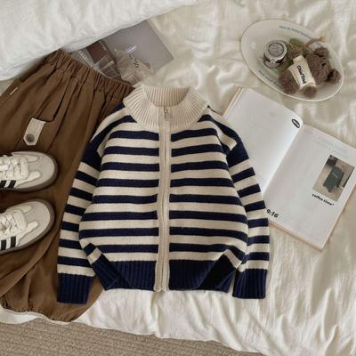 Autumn/Winter Striped Zipper Sweater: Versatile Unisex Baby Cardigan In Fashionable Knit Style