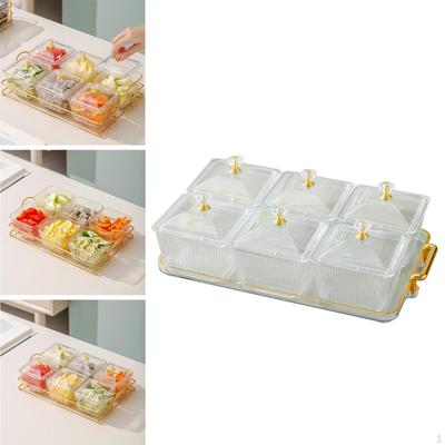 Divided Serving Dishes 6 Compartments Dustproof with Lid Luxury Snack Platter Nut and Candy