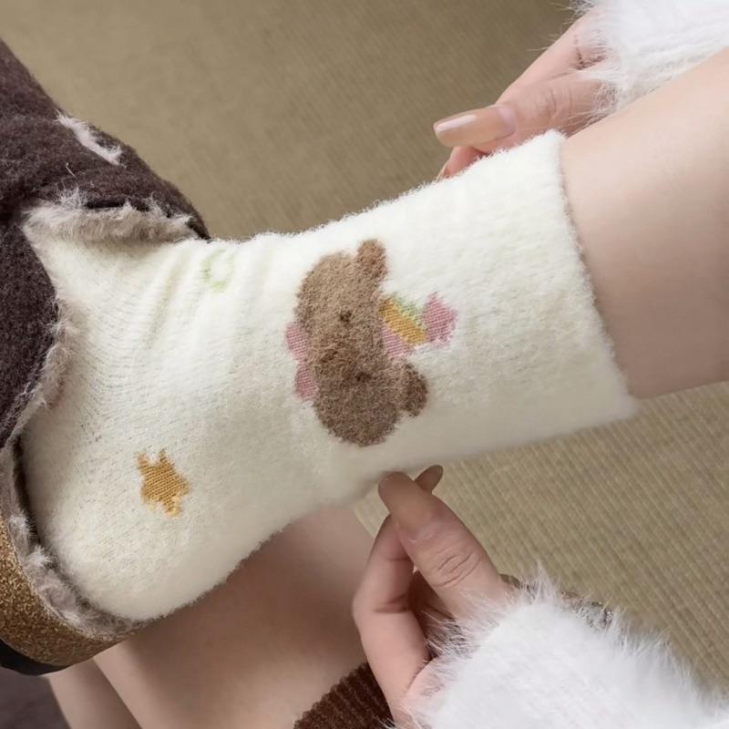 Ladies Autumn and Winter Thickened Warm Lovely Cartoon Moon Son Home Floor Tube Socks