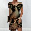 Vintage Art Women 3D Birds Print Dress Summer Short Sleeve Loose Dress Casual Ladies Retro Clothing New