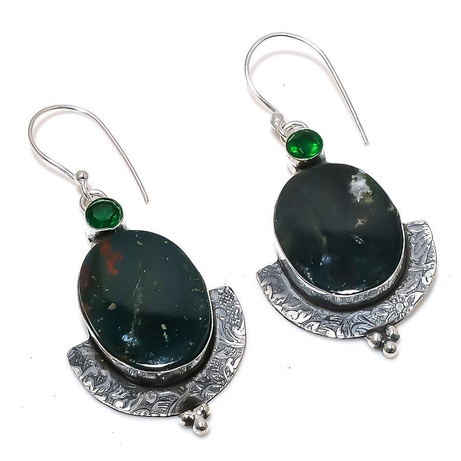 

Bloodstone, Diopside 925 Sterling Silver Jewelry Earring 2.60 z9t13