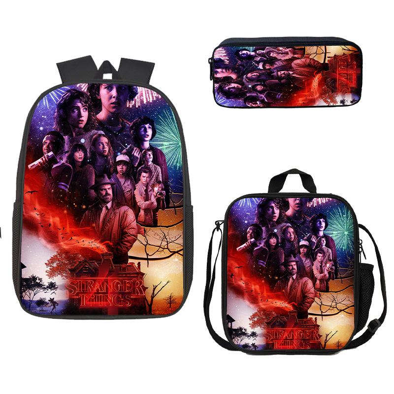 Stranger Things Schoolbag, Pencil Bag, Meal Bag To Map Z Three-Piece Large-Capacity Backpack Colorful