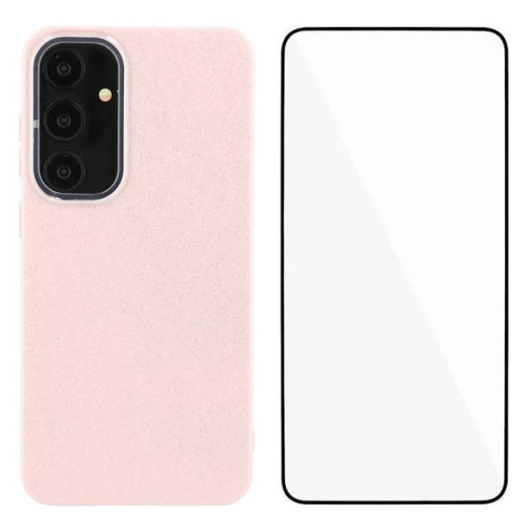 

WANLONFENG XL2 Series for Samsung Galaxy S24 Case IMD Glitter TPU Phone Cover with Tempered Glass Film Pink