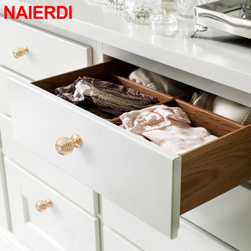 NAIERDI Crystal Glass Cabinet Handles Zinc Alloy Gold Knobs Black Kitchen Door Handle Drawer Cupboard Pulls Furniture Hardware