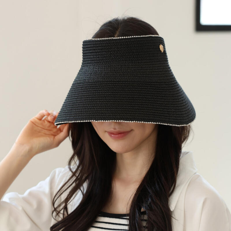 Mikoa Summer Wide-brimmed Rattan Straw Twist Sun Cap black