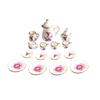 1/12 Dollhouse Miniature Dining Ware Porcelain Tea Set Dish Cup Plate Pot 15Pcs White+Pink/Green