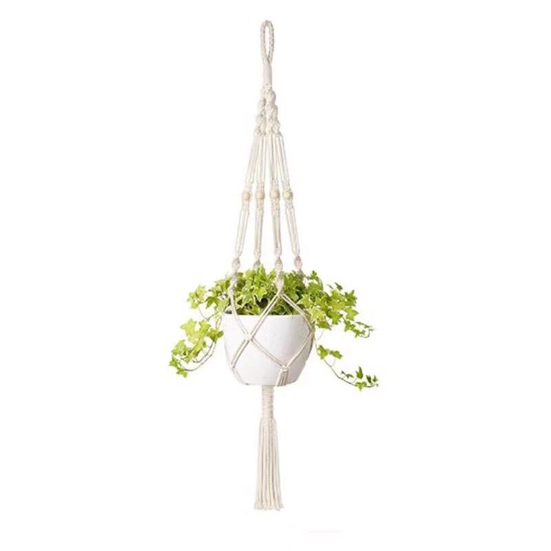 Hand-Knitted Cotton Macrame Plant Hanger with Wooden Beads (2-Pack)