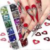 Valentine's Day Nail Art Stickers 3D Heart Nail Sequins Love Heart Nail Supplies Laser Heart Luxury Shiny Acrylic Nails Designs for Valentine's Day De