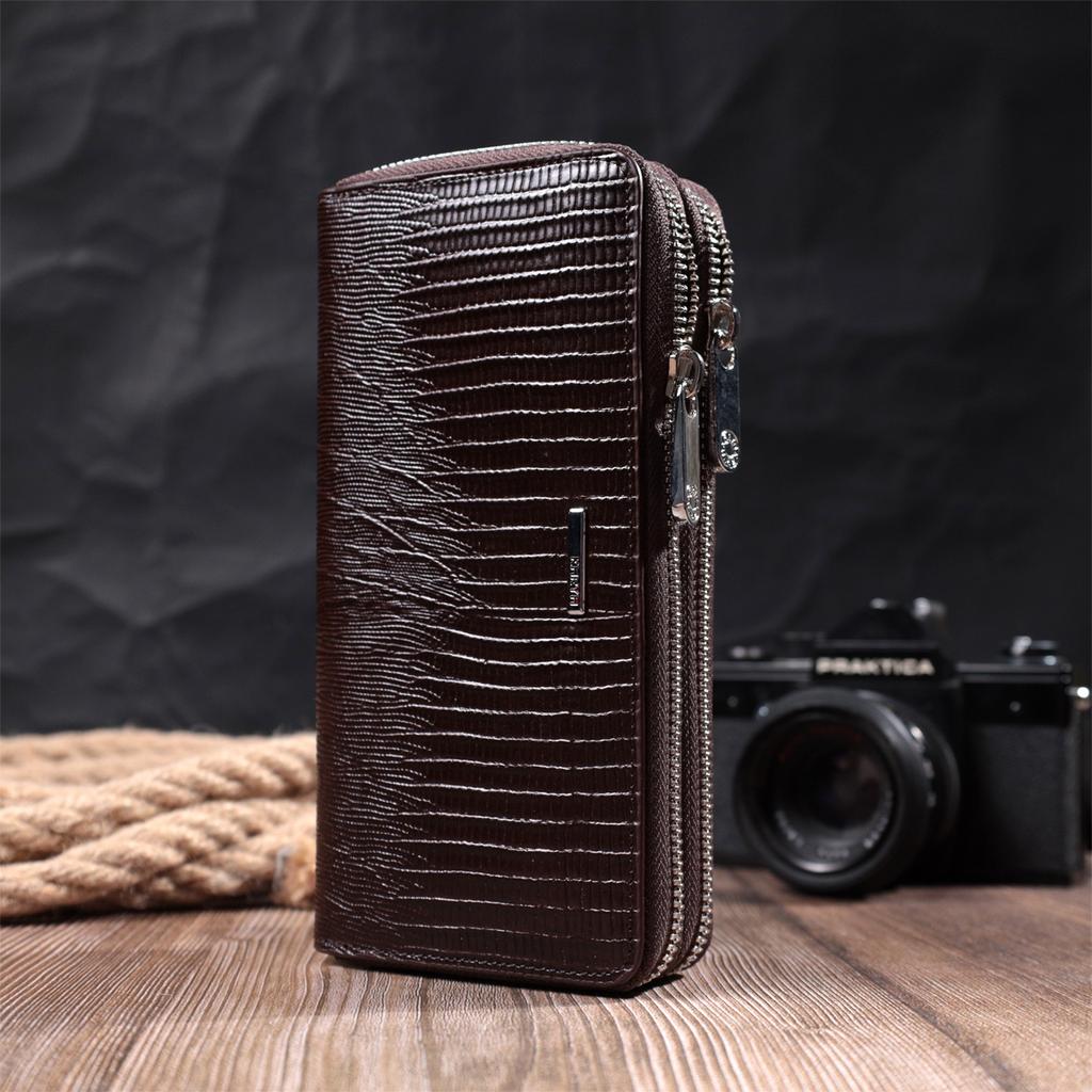 Roomy Men's Wallet-clutch with Two Compartments KARYA Wallet 22823 Wallet Made of Genuine Leather Brown