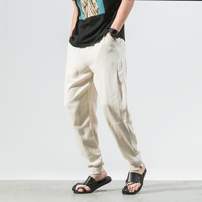 Chinese-style Linen Pants for Men, Thin, Loose and Casual Pants, Harun Pants, Nine-inch Pants, Cotton and Linen Lantern Pants for Men