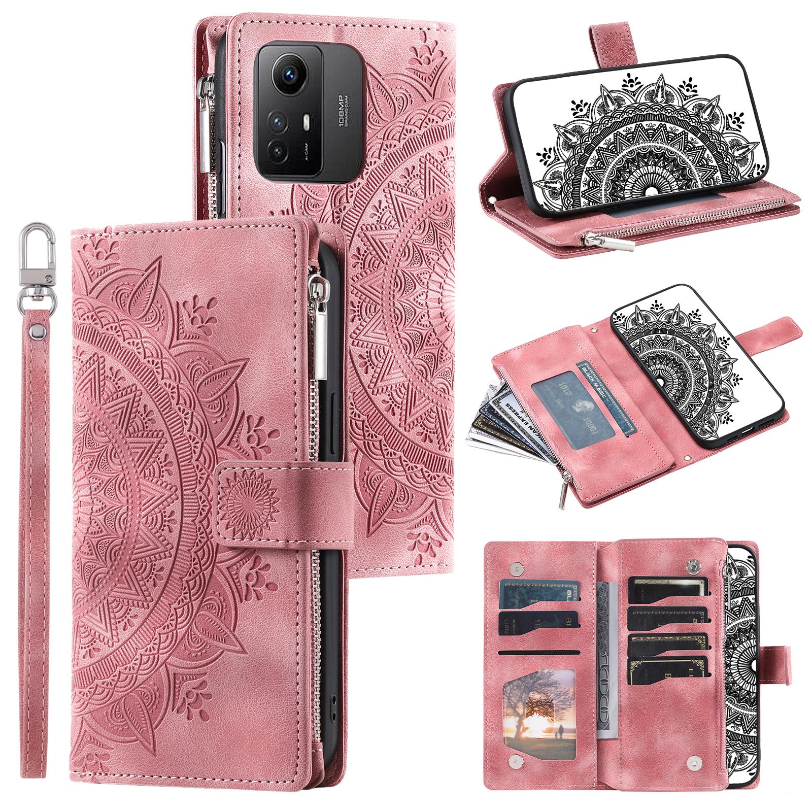 

Для Xiaomi Redmi Note 12S 4G Чехол для телефона с тиснением в виде цветка мандалы, PU кожаный кошелек-подставка Rose Gold
