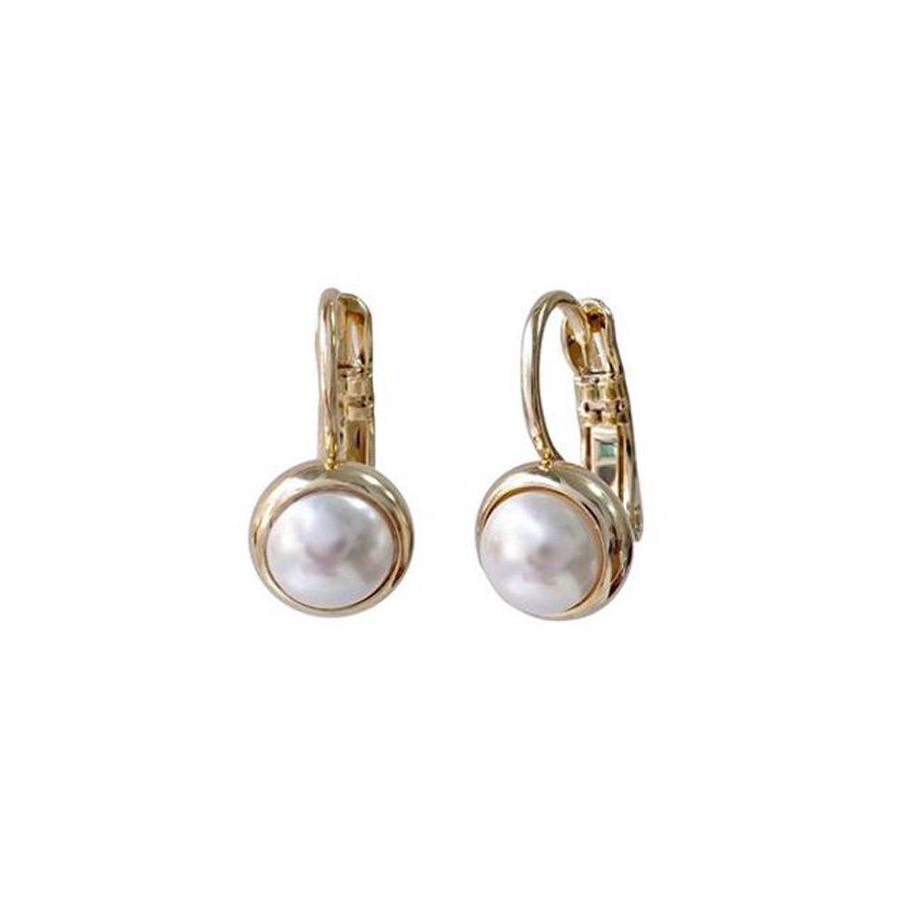 

E415 6mm Austrian Pearl Gold Earrings